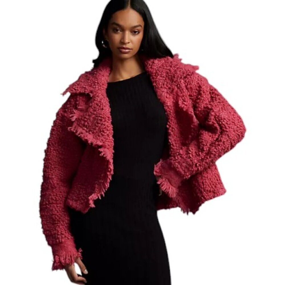 Anthropologie Cozy Textured Kimono Pink Shaggy Wool Blend One Size Wrap
